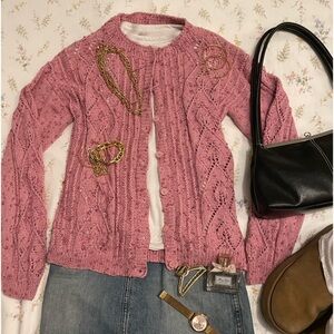 Vintage Hand Knit Pink Cardigan